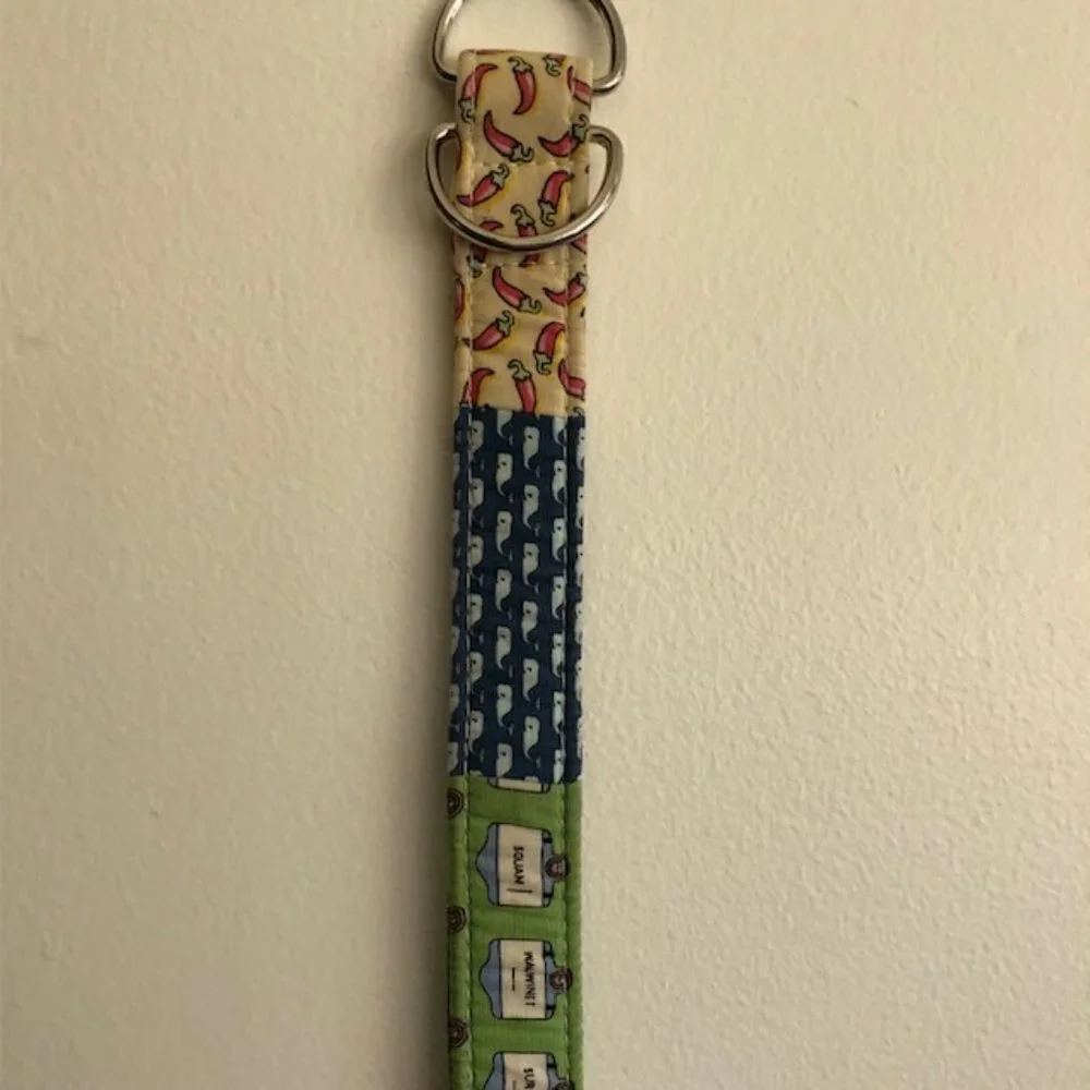 VINEYARD VINES Patchwork Kids D Ring Belt Large Blue Yellow Pink